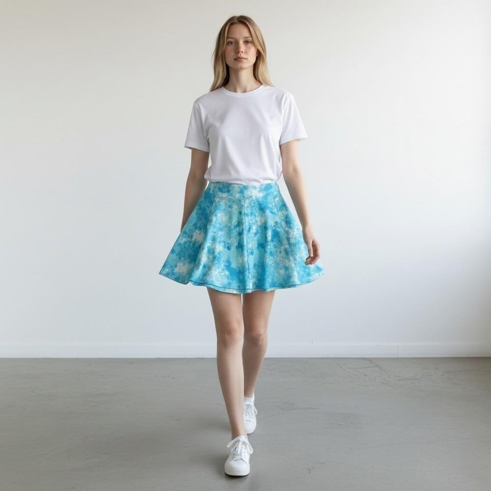 Decree Womens XL Tie-dyed Look Tennis Flared Aqua Above Knee Elastic Waist Skirt